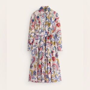 Boden Shirt Dress Amy Cotton Midi Print Pink Tie Waist Size 12 Petite